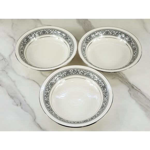 Noritake Prelude Soup Bowl 7 1/2" Ivory China Silver Trim #7570 Japan x3 Vintage - Picture 2 of 15